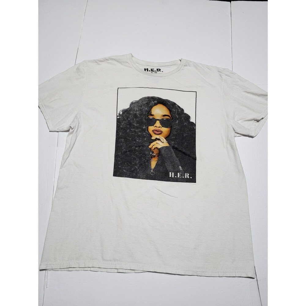 (#19) H.E.R. Womens XL White Graphic Tee 100% Cotton Tagless Jersey Casual